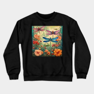 Dragonflies Fly Above Flower Ninfa Garden Crewneck Sweatshirt